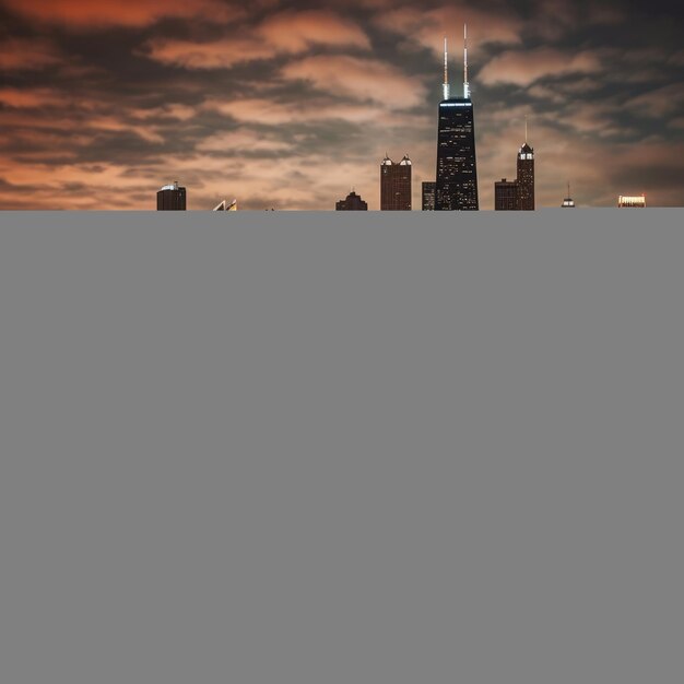 Foto chicago skyline dramatische zonsondergang op de binnenstad