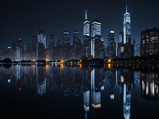Chicago skyline foto stad nachtzicht gegenereerd ai