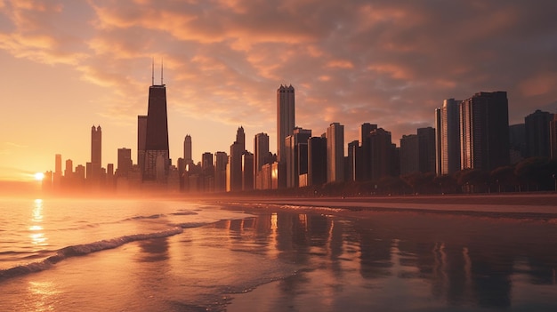 Photo chicago skyline from the lake