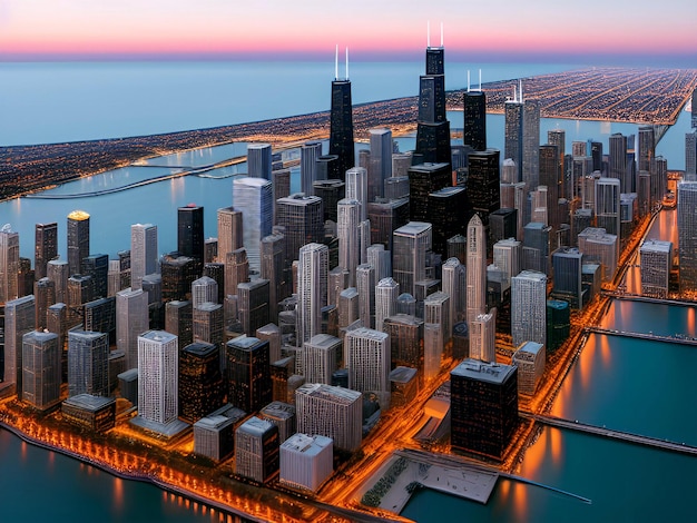 The Chicago skyline A majestic Chicago skyline that towers over Lake Michigan