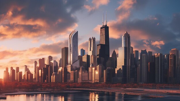 Chicago skyline in moonlight