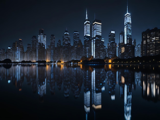 Chicago skyline photo city night view generated ai