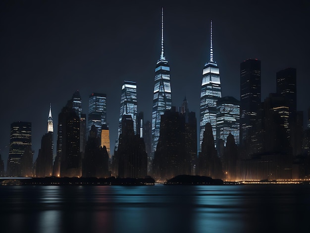 Фотография горизонта Чикаго с видом на ночной город, сгенерированная искусственным интеллектом