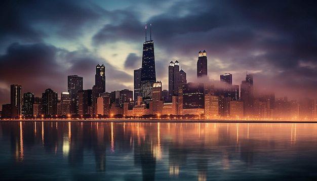 Chicago skyline photo with Generative AI technology