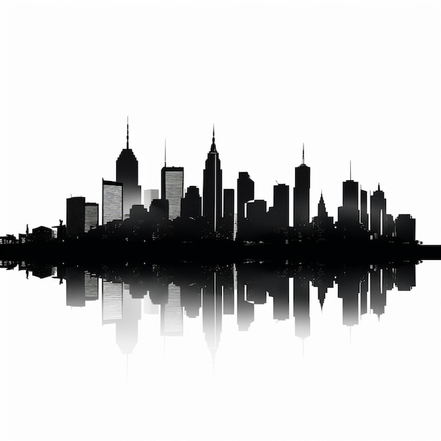 Foto chicago skyline silhouet op een witte achtergrond met reflectie vectorillustratie