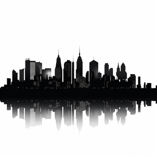 Photo chicago skyline silhouette on a white background with reflection vector illustration