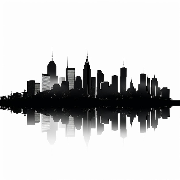 Foto silhouette skyline di chicago su sfondo bianco con illustrazione vettoriale di riflessione
