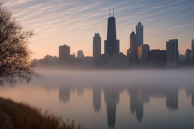 Chicago Skyline Suffused in an Ethereal Radiance Amidst