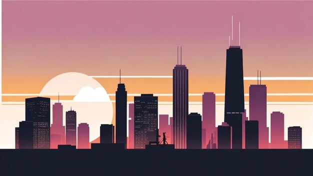 Chicago Skyline at Sunset Champagne Splendor Vector Illustration