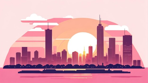 Chicago Skyline at Sunset Rose Radiance Vector Illustration