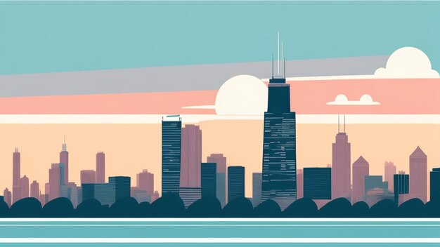 Chicago Skyline at Sunset Vector Minty Serenity