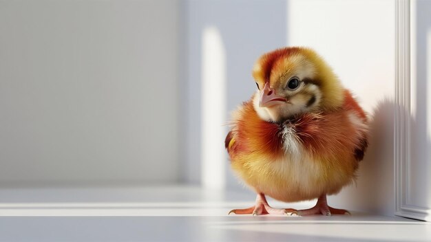 Chick in front of a white background