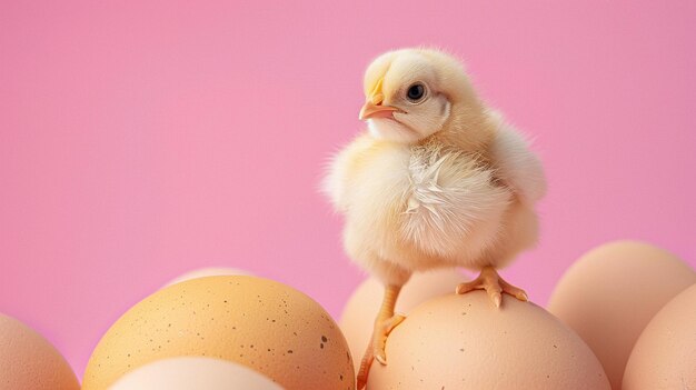 Photo chick standing on eggs