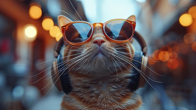 Chick with sunglasses and headphones enjoys some tunes Generative Ai