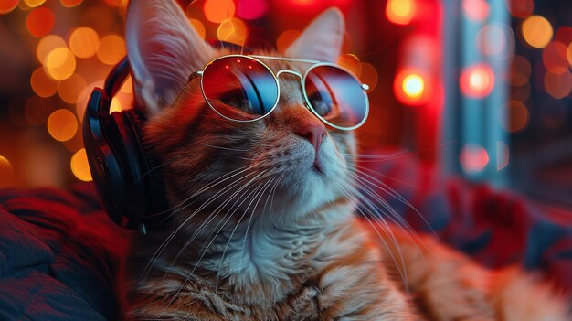 Chick with sunglasses and headphones enjoys some tunes Generative Ai