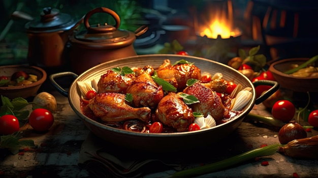 Photo chicken adobo tasty meal background delicious food generative ai art