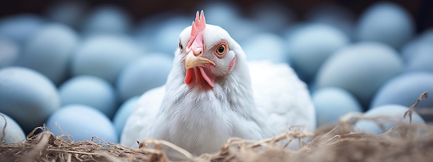 Фото Курица и яйца на фоне концепции сельского хозяйства
