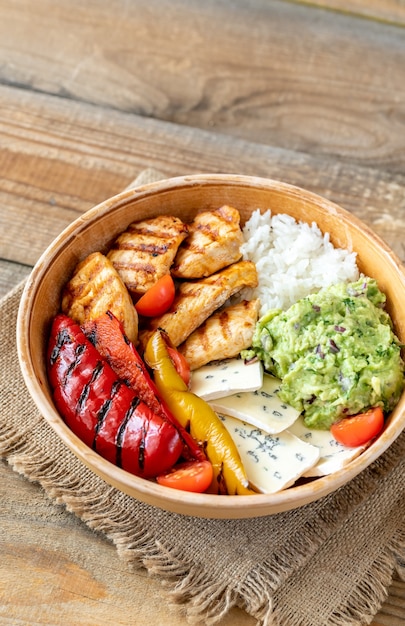 Chicken, avocado and rice bowl