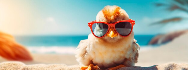 Chicken on the beach with glasses Generative AI animal