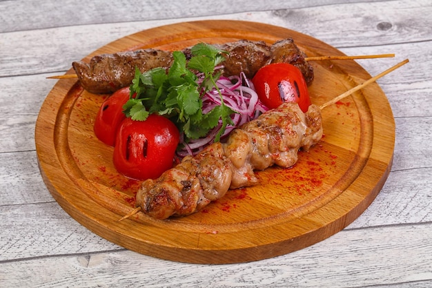 Chicken and beef skewers