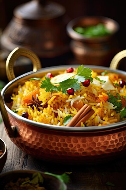 Photo chicken biryani is popular indian non vegetarian food generated by ai