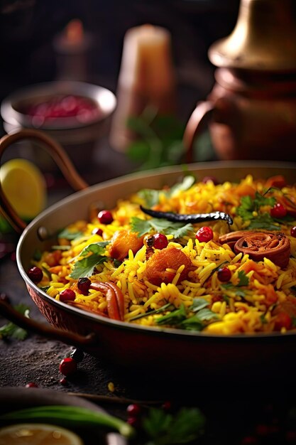 Photo chicken biryani is popular indian non vegetarian food generated by ai