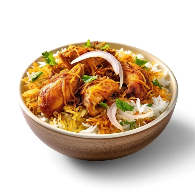 chicken biryani isolated in white background