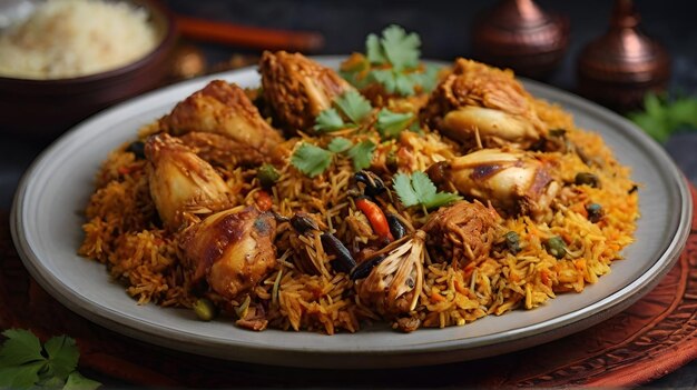 Photo chicken biryani on a plate