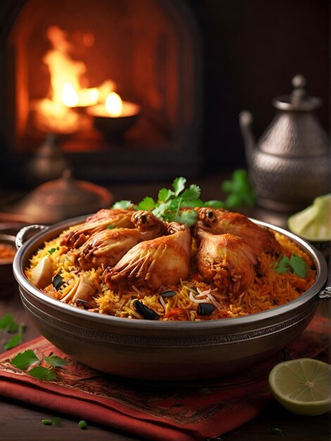 Photo chicken biryani on table