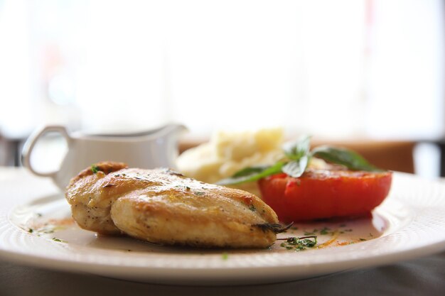 Chicken breast steak grilled with red vine sauce italian food