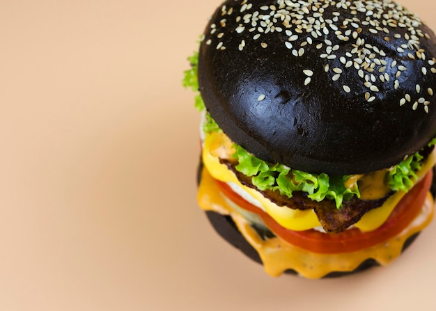 Chicken burger in a black bun