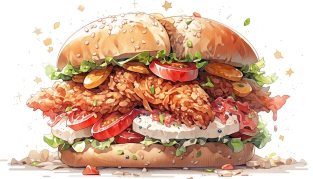 Chicken Burger Fast Food Illustration for Mouthwatering Cravings