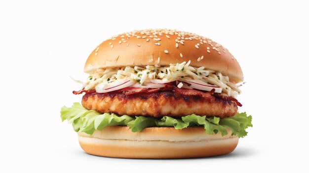 chicken burger featuring a golden brown bun tender chicken and a colorful array of fresh ai