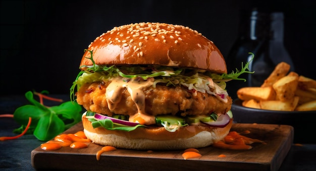 Chicken burger with spicy mayo