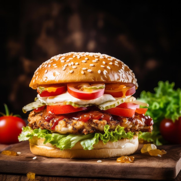 Chicken Burger with Tomatoes and Lettuce