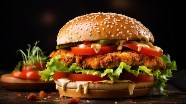 Chicken Burger with Tomatoes and Lettuce