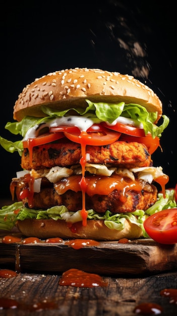 Chicken Burger with Tomatoes and Lettuce