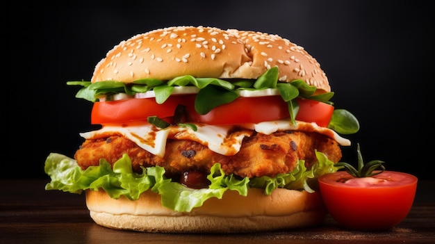 Chicken Burger with Tomatoes and Lettuce