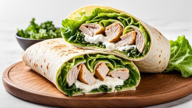 Chicken Caesar Wrap Wrap filled with grilled chicken romaine lettuce and Caesar dressing