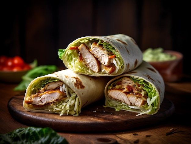 Chicken Caesar wraps close up Ai Generative