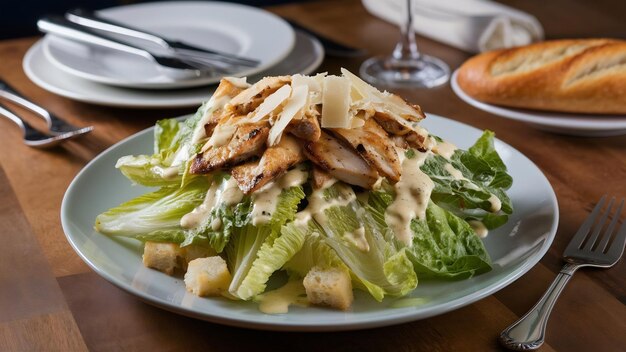 Chicken ceasar salad on the table