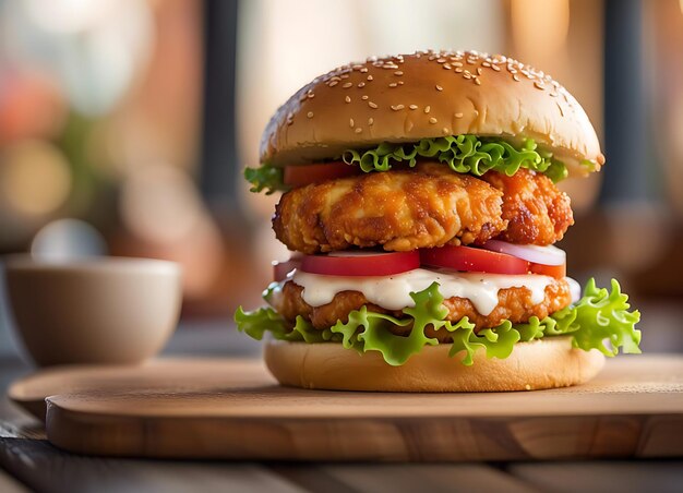 Chicken Cheese Burger bokeh natural lighting Background