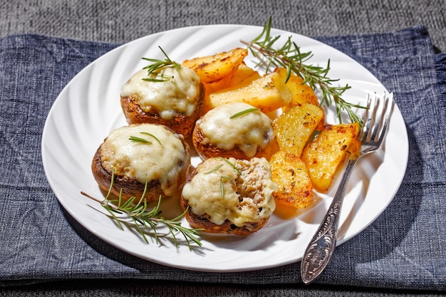 Chicken and Cheese Stuffed Mushrooms on plate