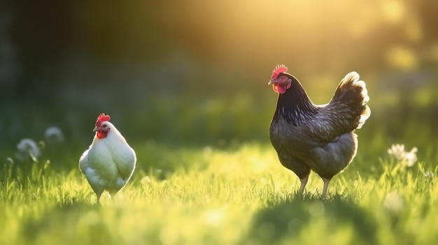 Chicken and chicken on the farm Generative AI