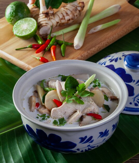 Alimento tailandese di chicken coconut soup (tom kha kai)