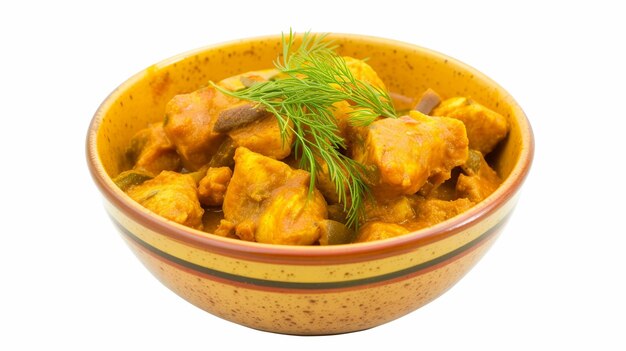 Chicken Curry on a white background Isolated Generative Ai