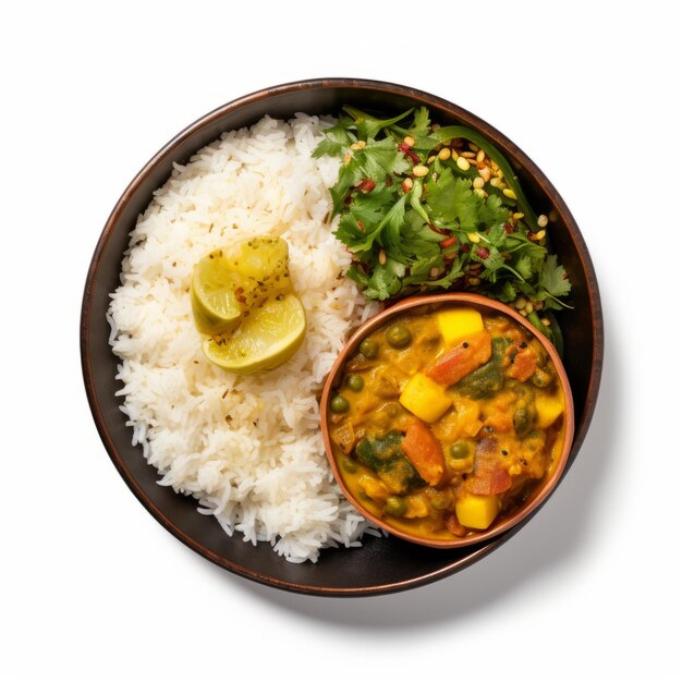 Photo chicken curry with rice isolated