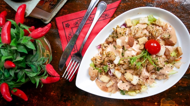 Chicken dish on a restaurant table