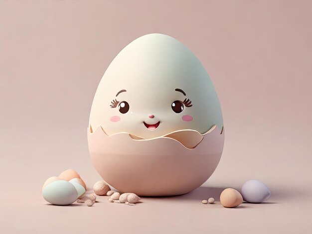 Chicken egg faces kawaii 3D illustration Easter