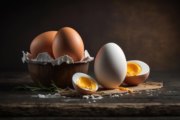 Chicken eggs background Created Generative Ai